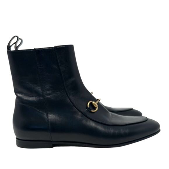 Gucci Jordaan Leather Horsebit Buckle Chelsea Ankle Boots Black Size 37 - Picture 1 of 12